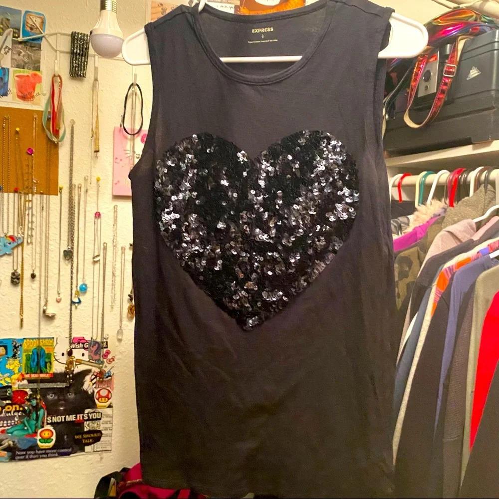 Womens Designer Express Black Sequins Tank Top Size Small
